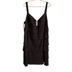 Laura Plus Elegant Black Layered Dress-V-Neck-Rhinestone Embellishment-Size24W